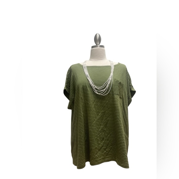 Talbots Olive Striped Short Sleeve Tee - Picture 2 of 5